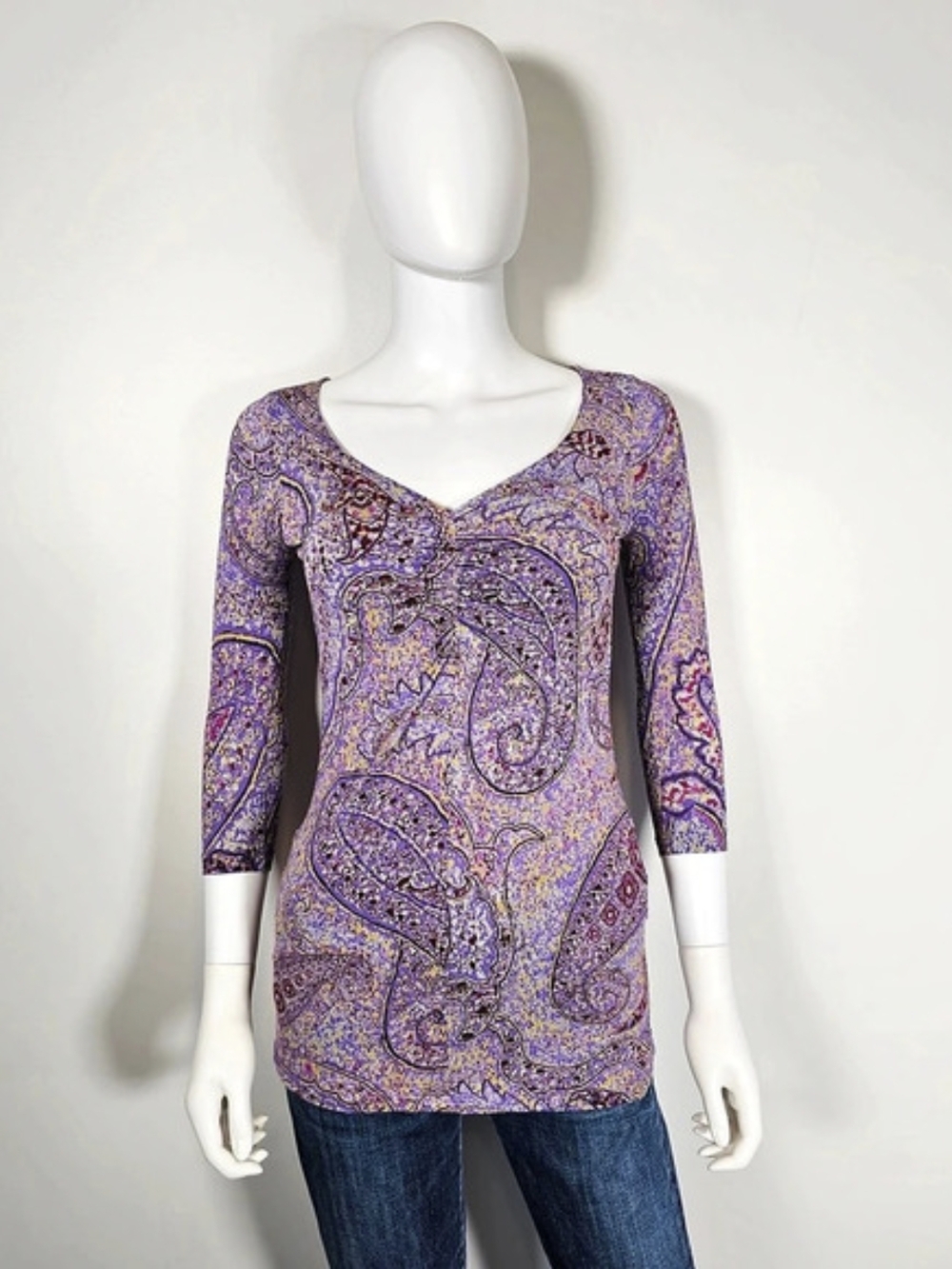 Etro Paisley Long Sleeve Stretchy Top in Purple Sz 38 US 2
